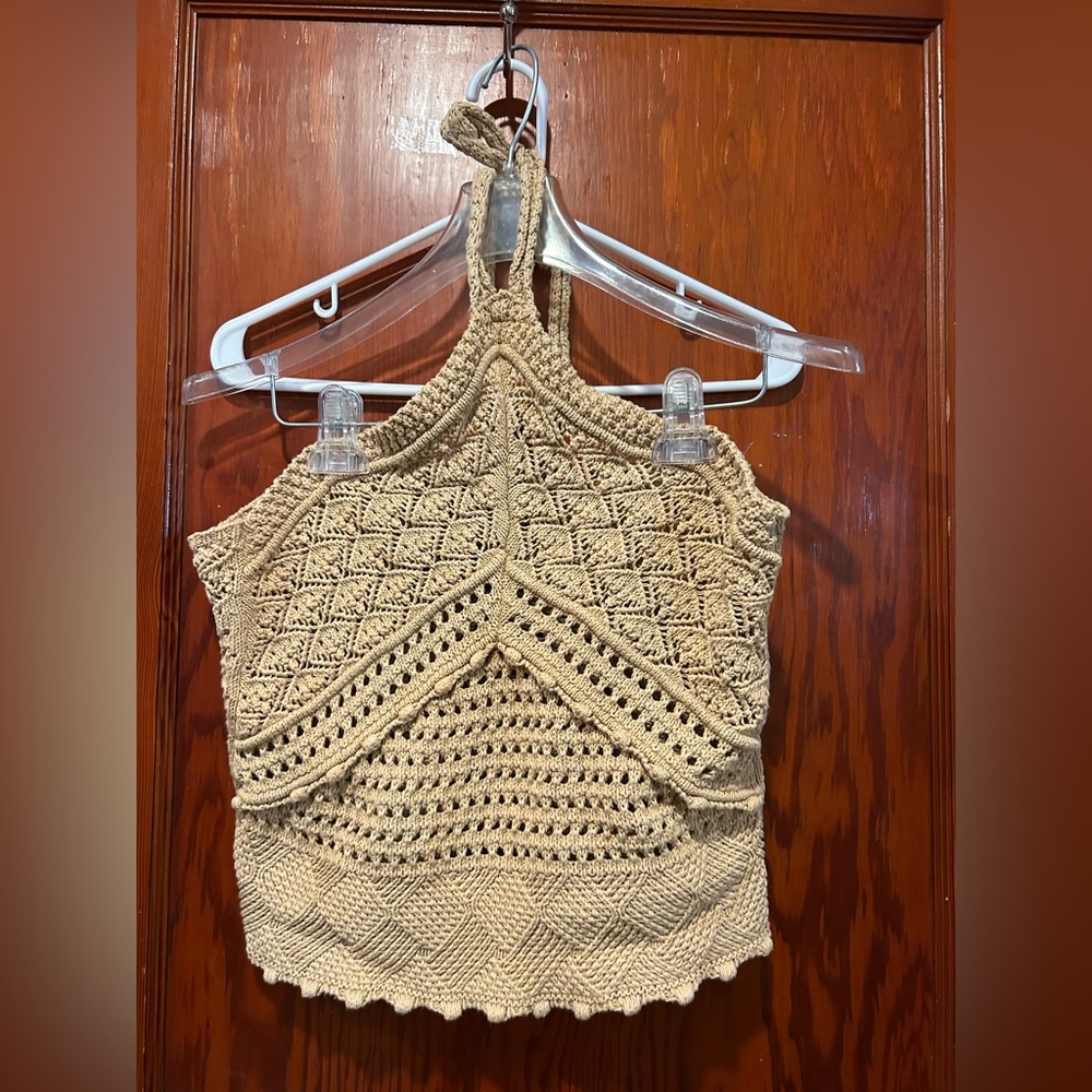 Tan light brown crochet halter top no tag